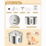 Cat Water Fountain for Drinking - 74oz/2.2L Cat Fountain Stainless Steel Flower Style - Image 3